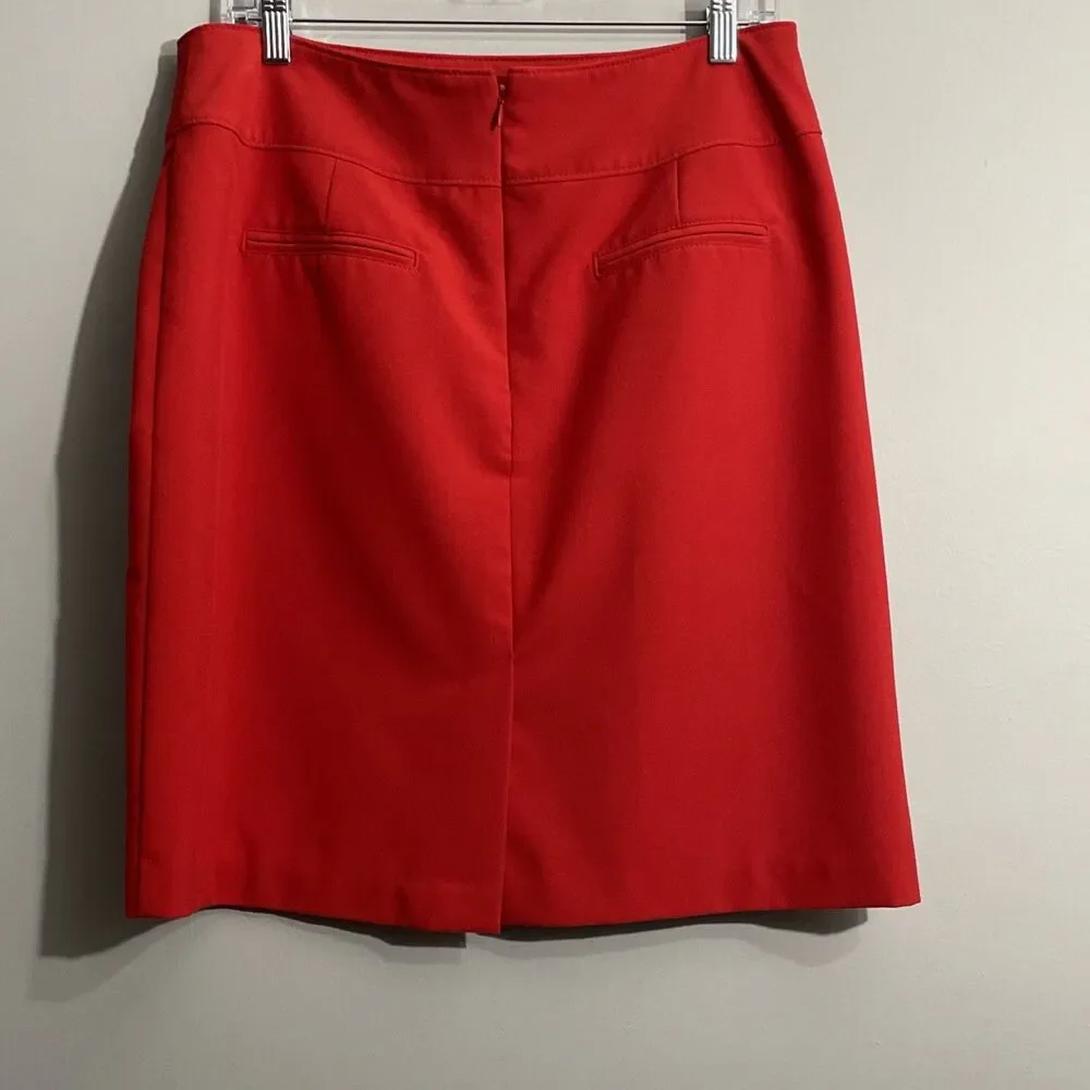 Worthington Women’s 14 Red Skirt Retro Classic Back Slit Faux Pockets
